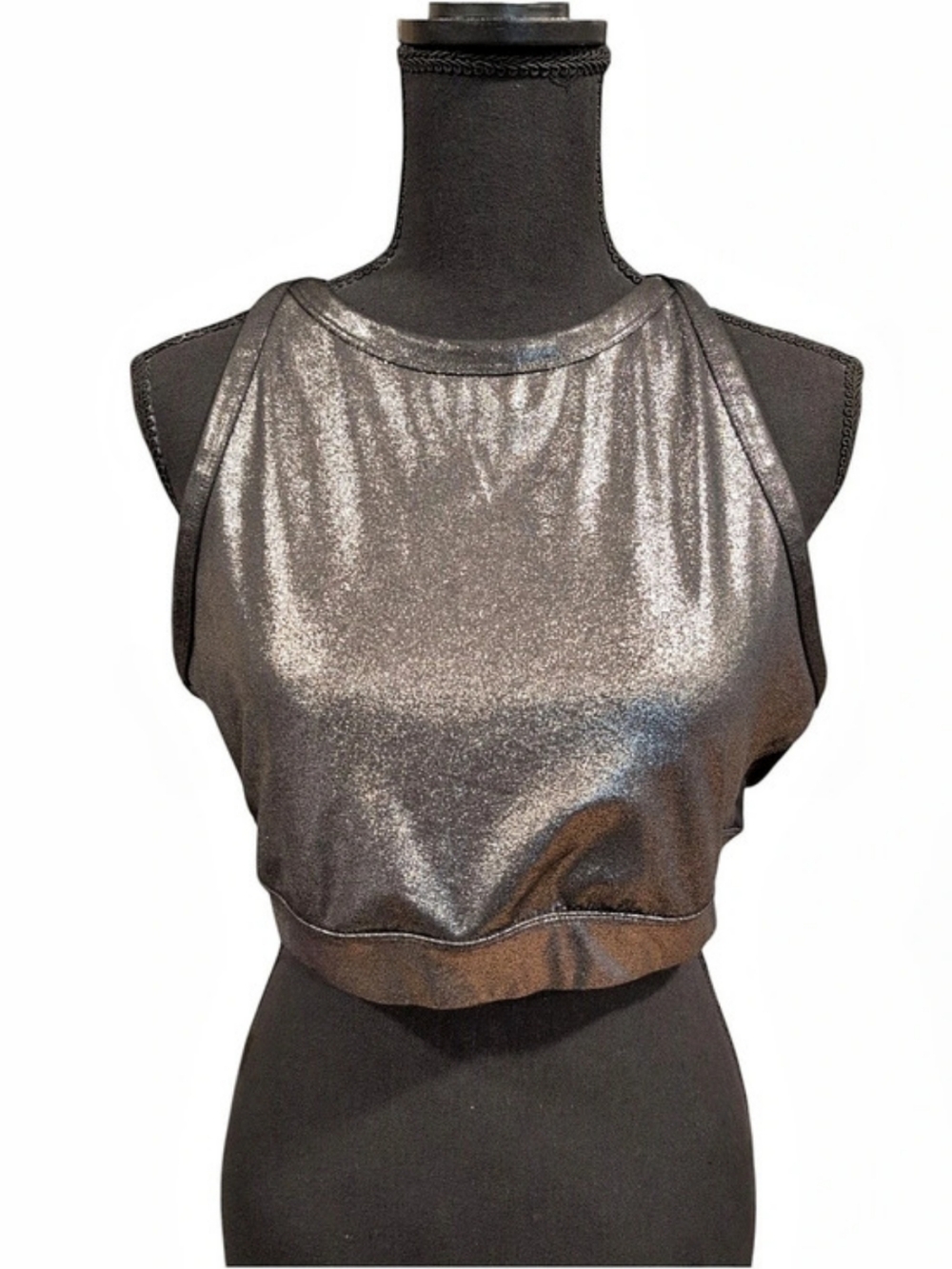 JoyLab Metallic Silver Shimmer Strappy Cage Back Crop Top XXL